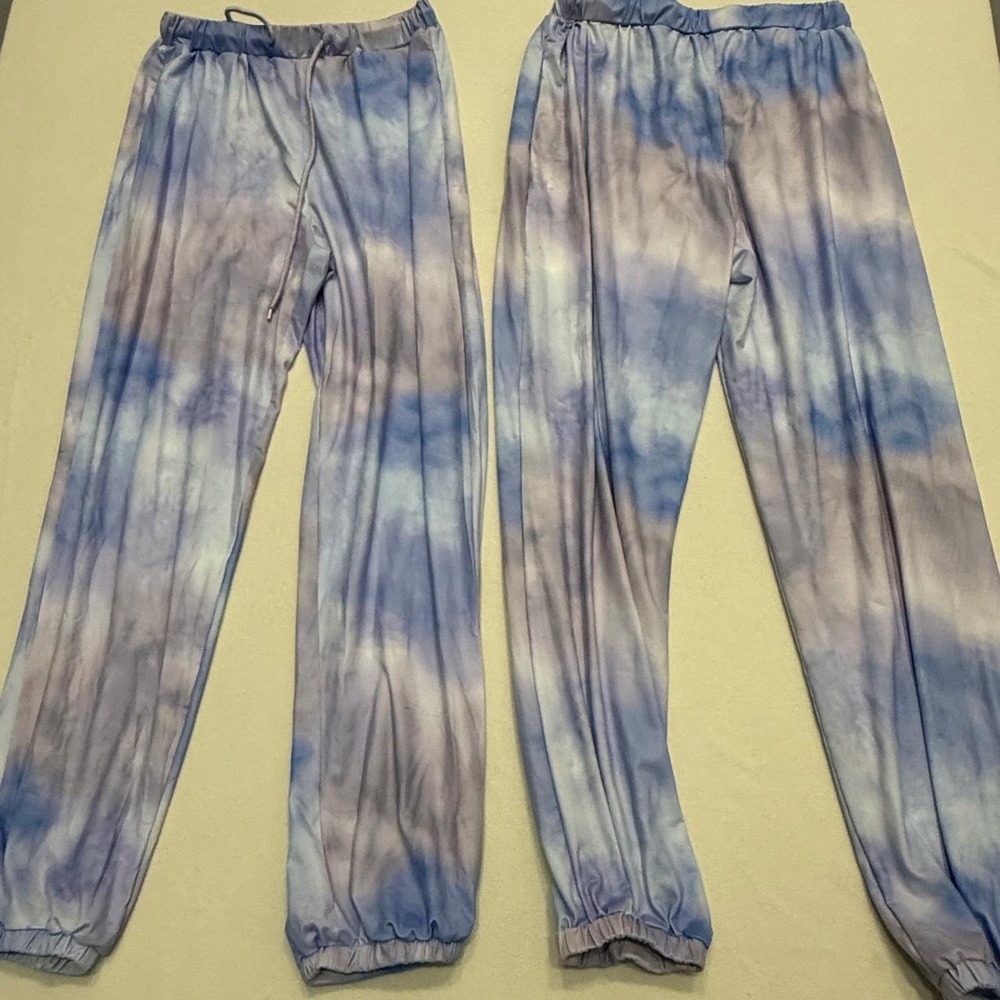 Lot of 2 Womens Blue Purple Tie Dye Joggers Drawstring Waist Lounge Pants Size M